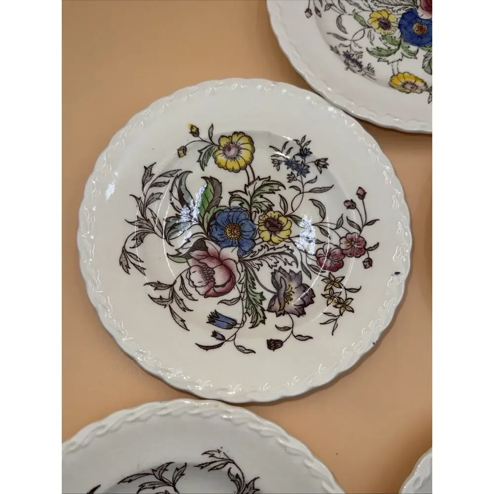 7 Vernon Kilns California USA May Flower Floral Desert Plates 6 1/2